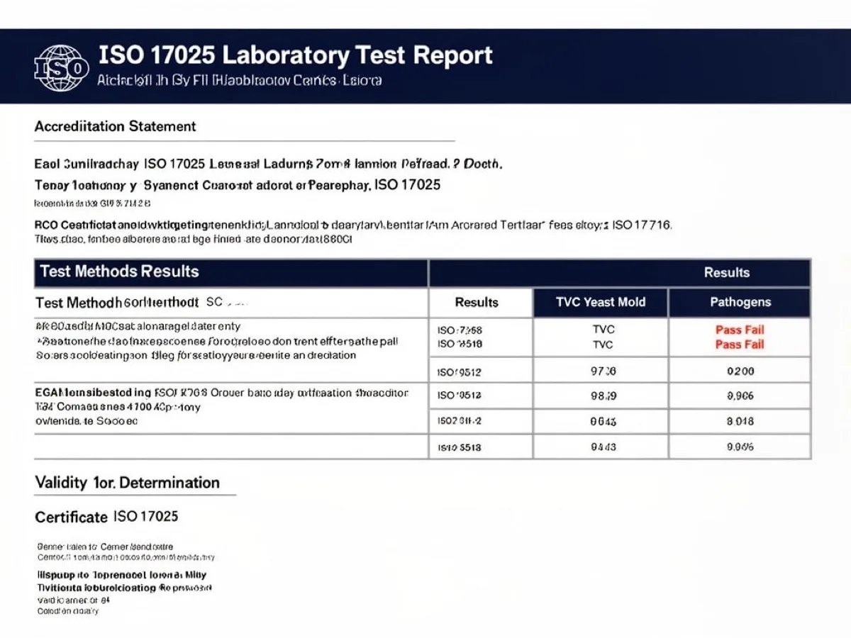 Example ISO 17025 cosmetic microbiology test report showing results for CPSR compliance